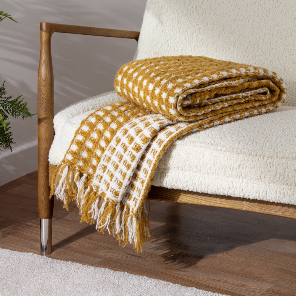 furn. Toasty Ochre Waffle Throw 130 x 180cm Image 2