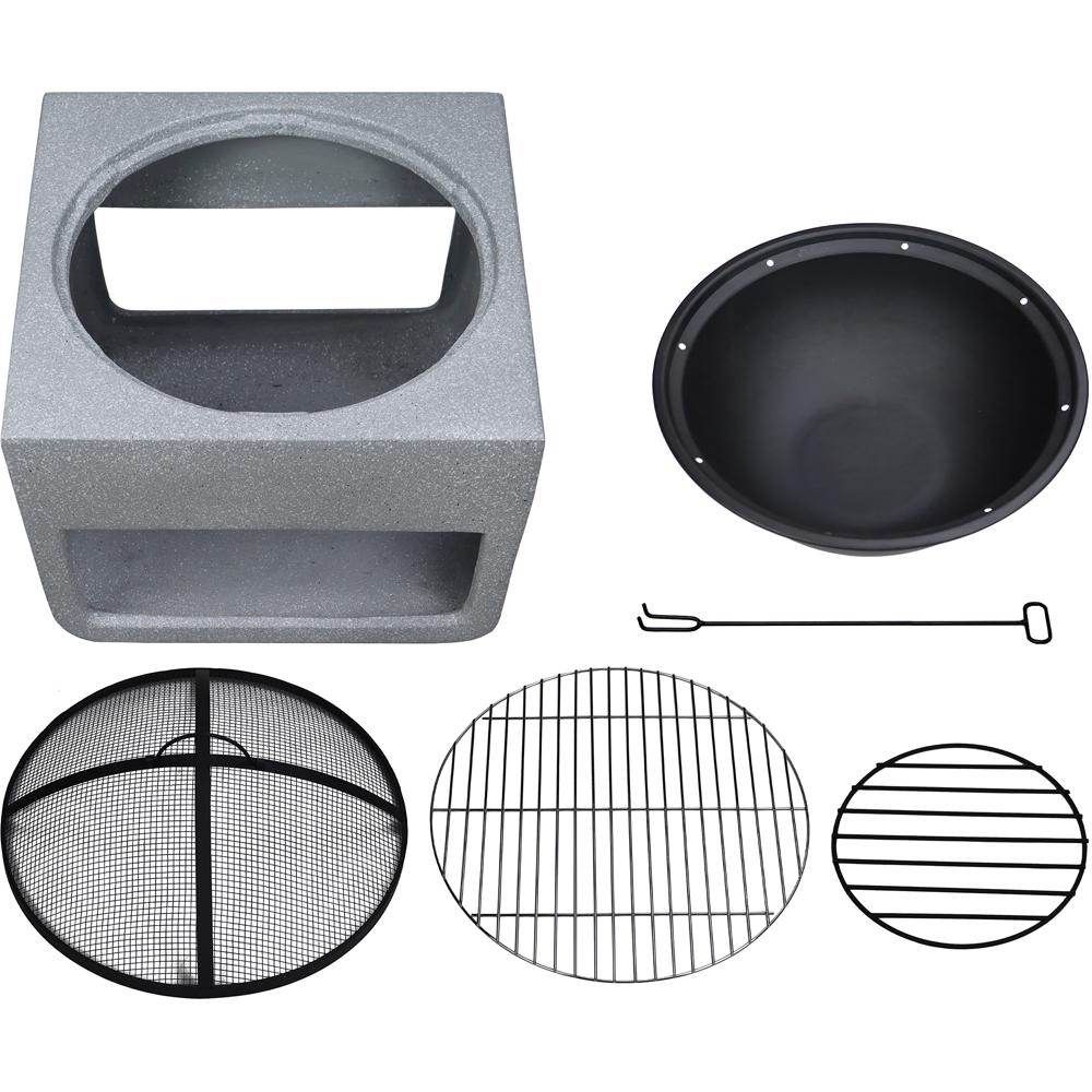 Charles Bentley Snug Lima Magnesia Square BBQ Firepit with Mesh Cover and Log Storage Image 7
