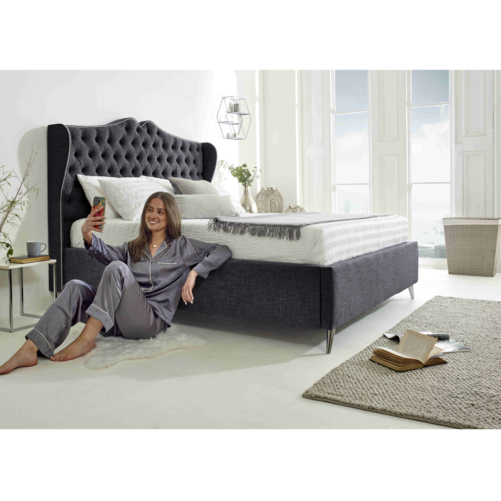 Eleganza Vanessa Super King Size Coal Grampian Fabric Bed Frame with Headboard Image 4