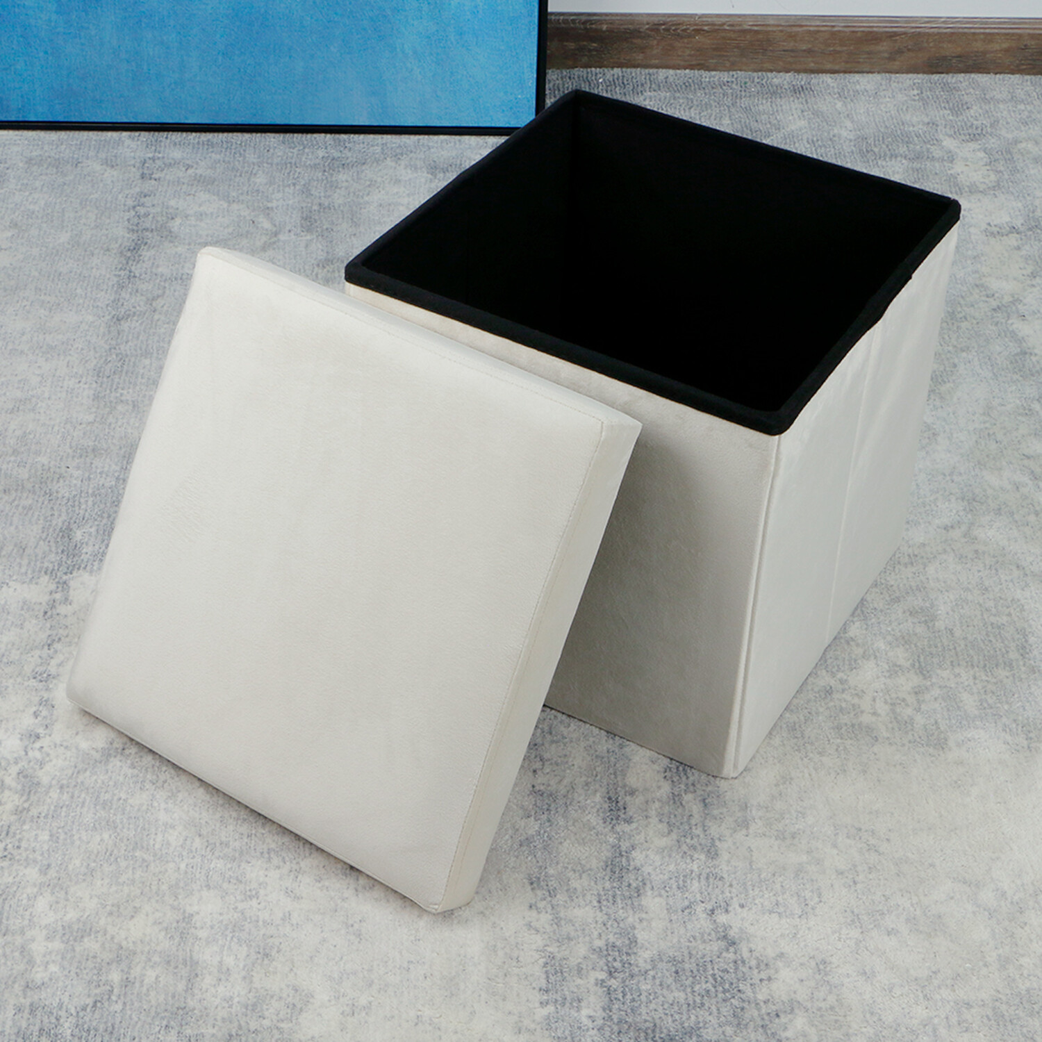 Cream Seville Crushed Velvet Cube Ottoman Storage Box Image 3
