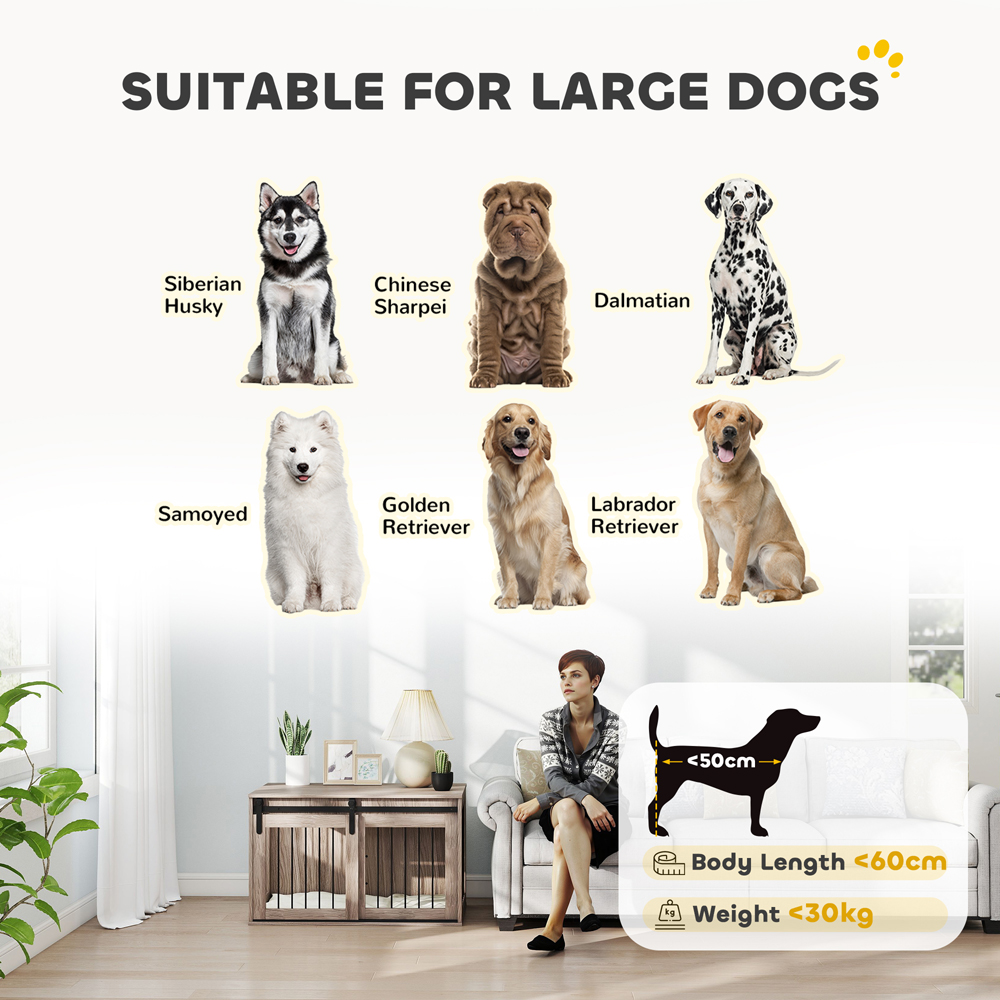 PawHut Brown Dog Crate End Table with Cushion 98cm Image 8