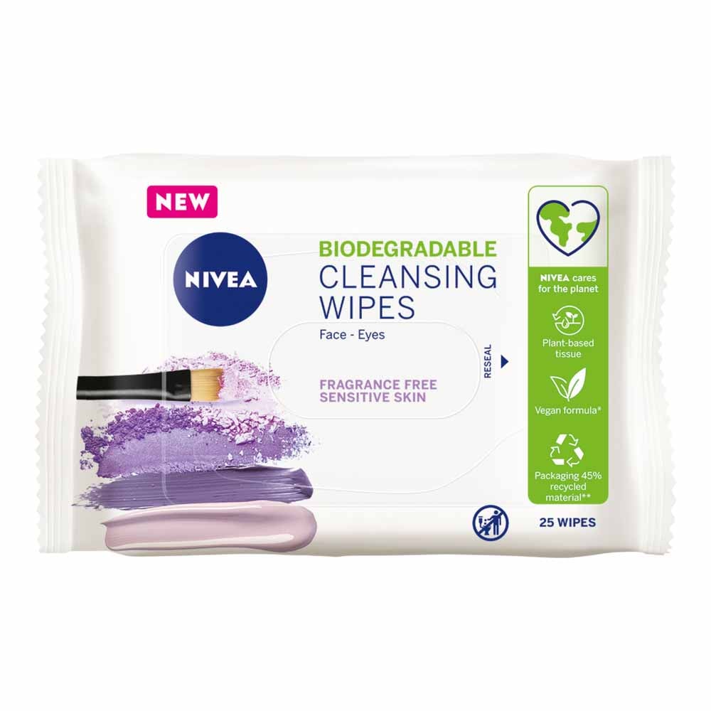 Nivea Biodegradable Cleansing Wipes for Sensitive Skin 25 Pack Case of 6 Image 2