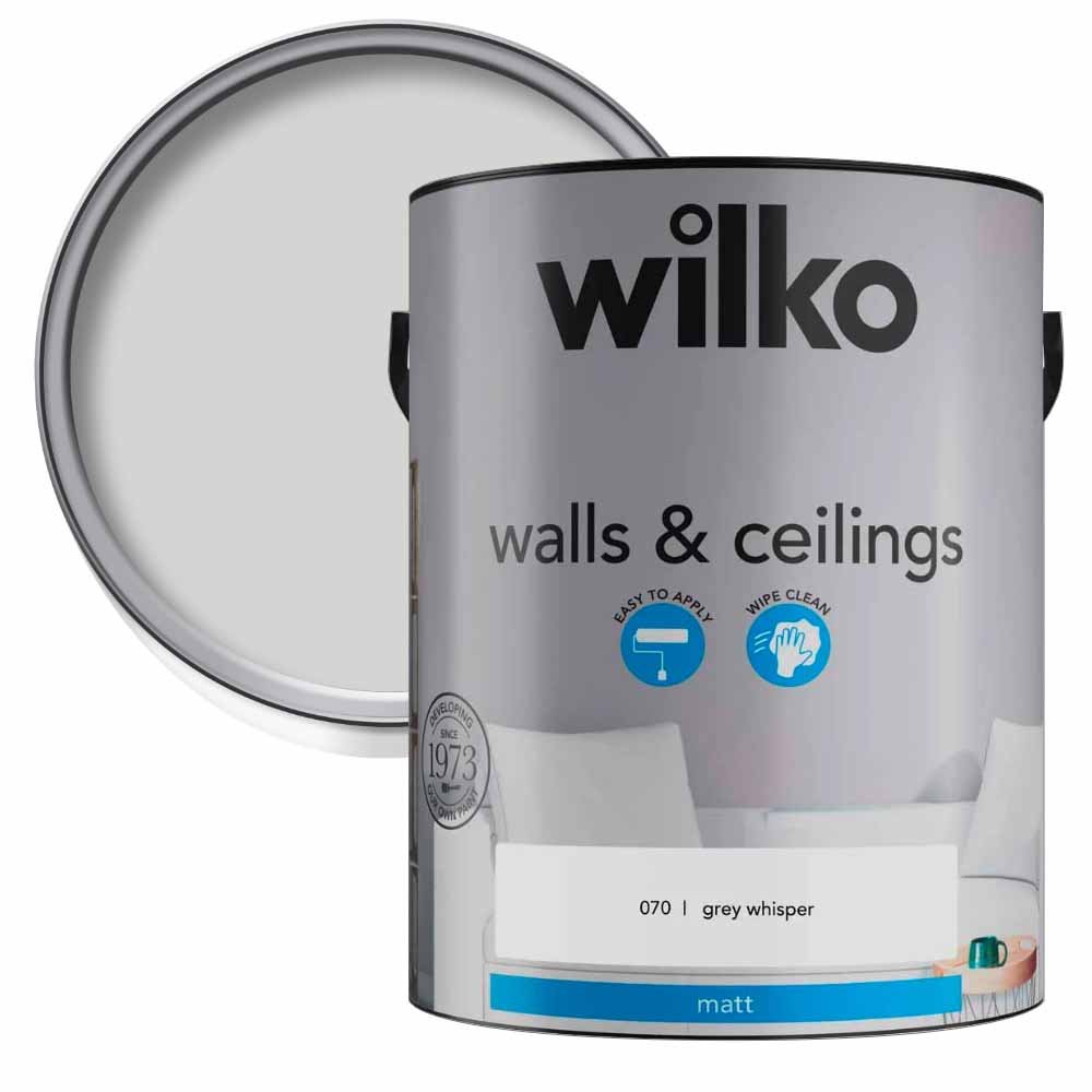 Wilko Walls & Ceilings Grey Whisper Matt Emulsion Paint 5L Image 1