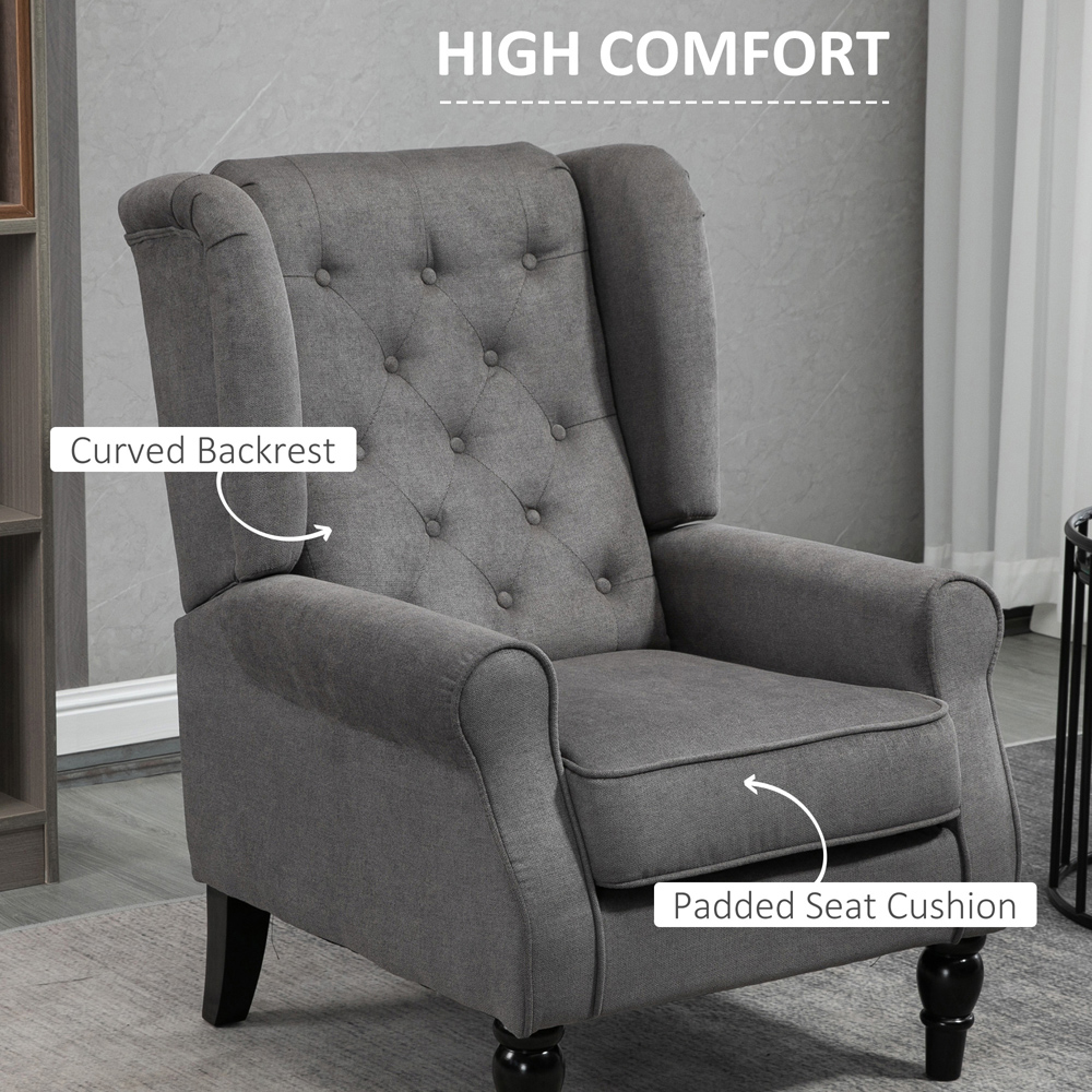 Portland Dark Grey Retro Upholstered Wingback Armchair Image 5