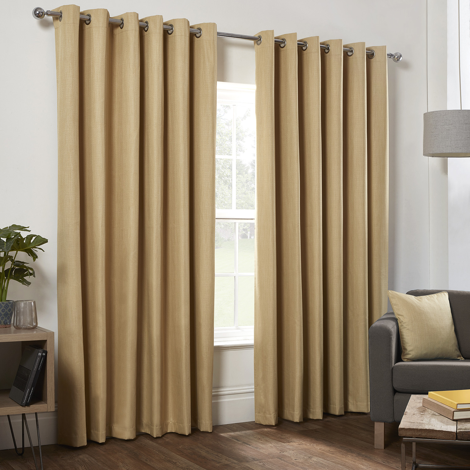 Divante Ochre Hoxton Blackout Eyelet Curtains 168 x 183cm Image 2