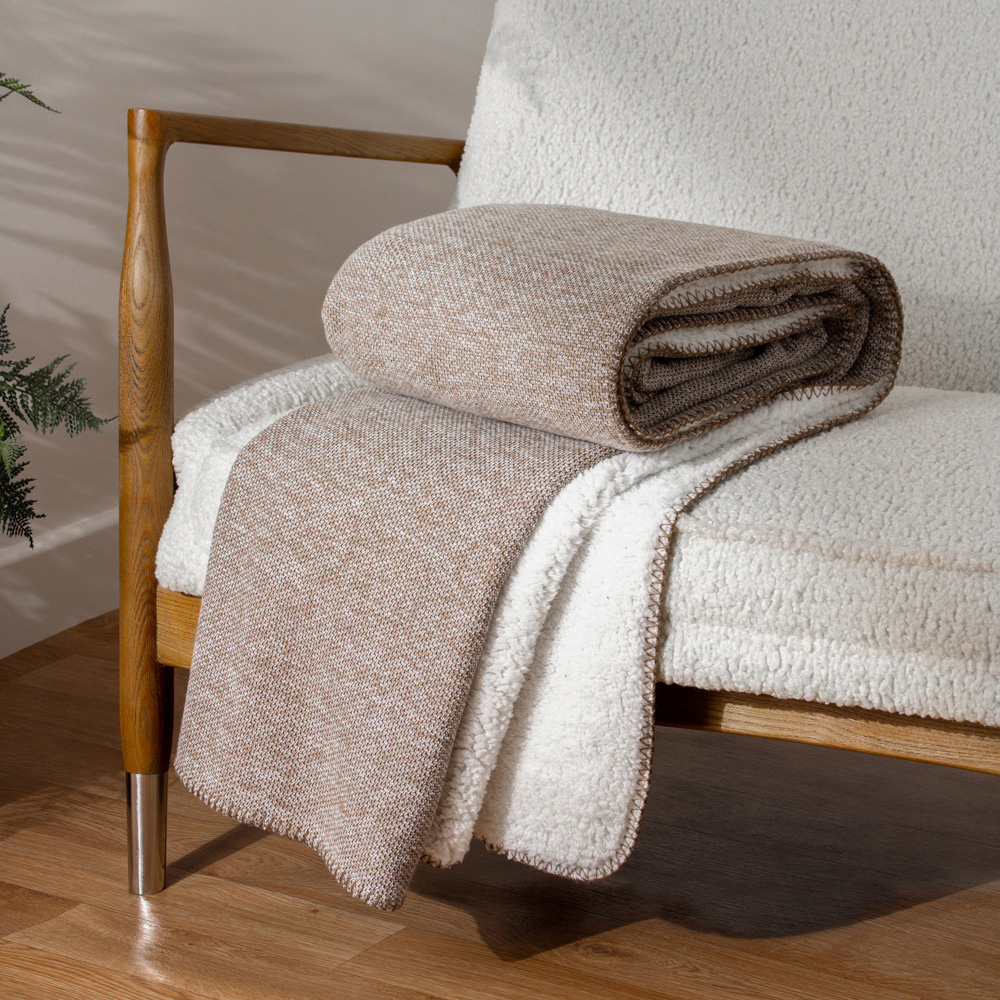 furn. Nurrel Natural Knitted Throw 130 x 180cm Image 2