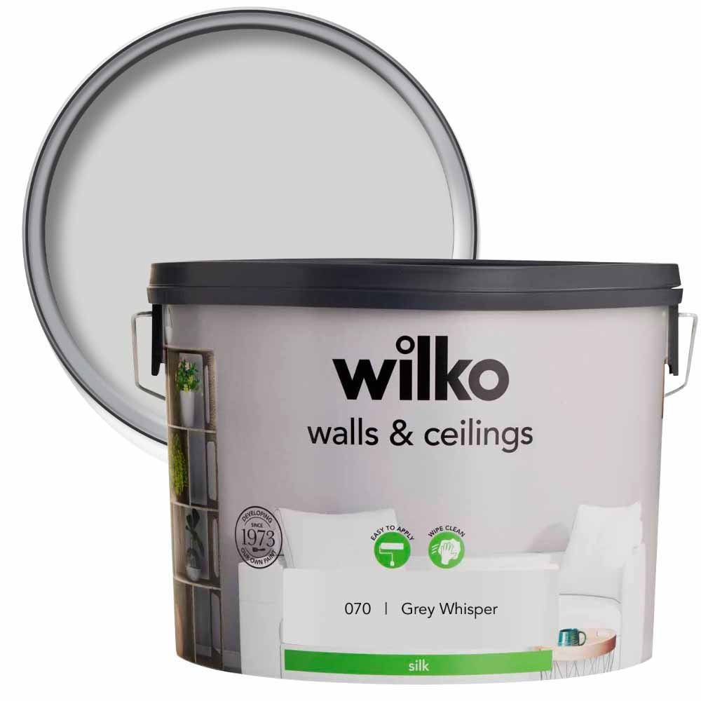 Wilko Walls & Ceilings Grey Whisper Silk Emulsion Paint 7.5L Image 1