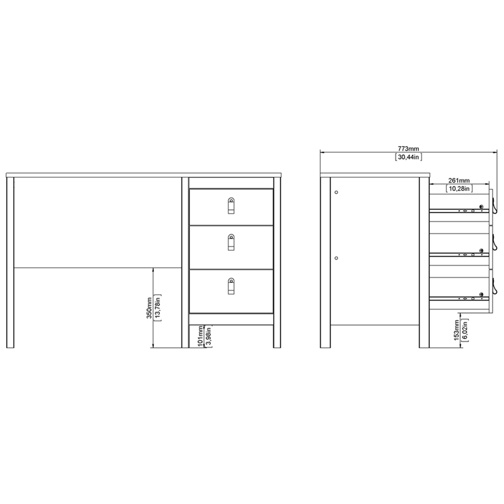 Florence Madrid 3 Drawers Desk Matt Black Image 7