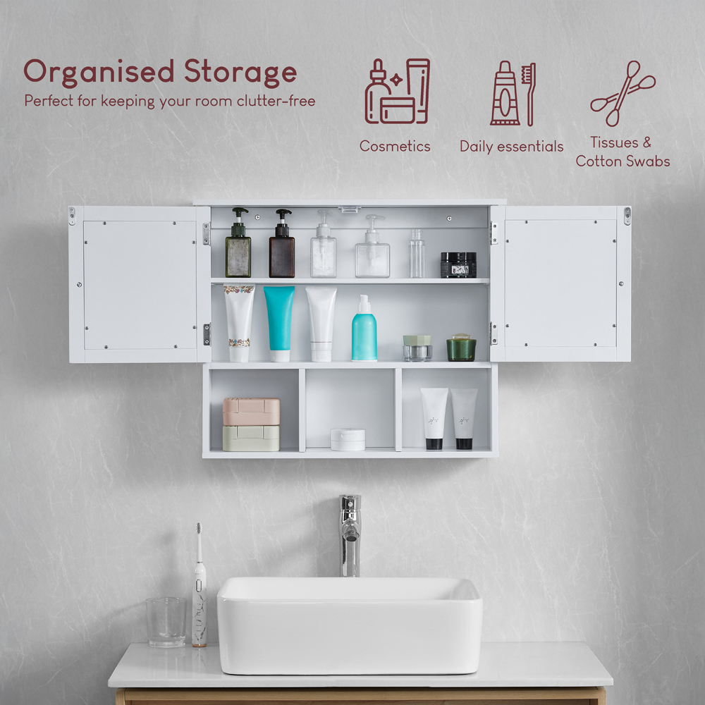 BATH VIDA Priano White 2 Door Mirror Bathroom Cabinet Image 6
