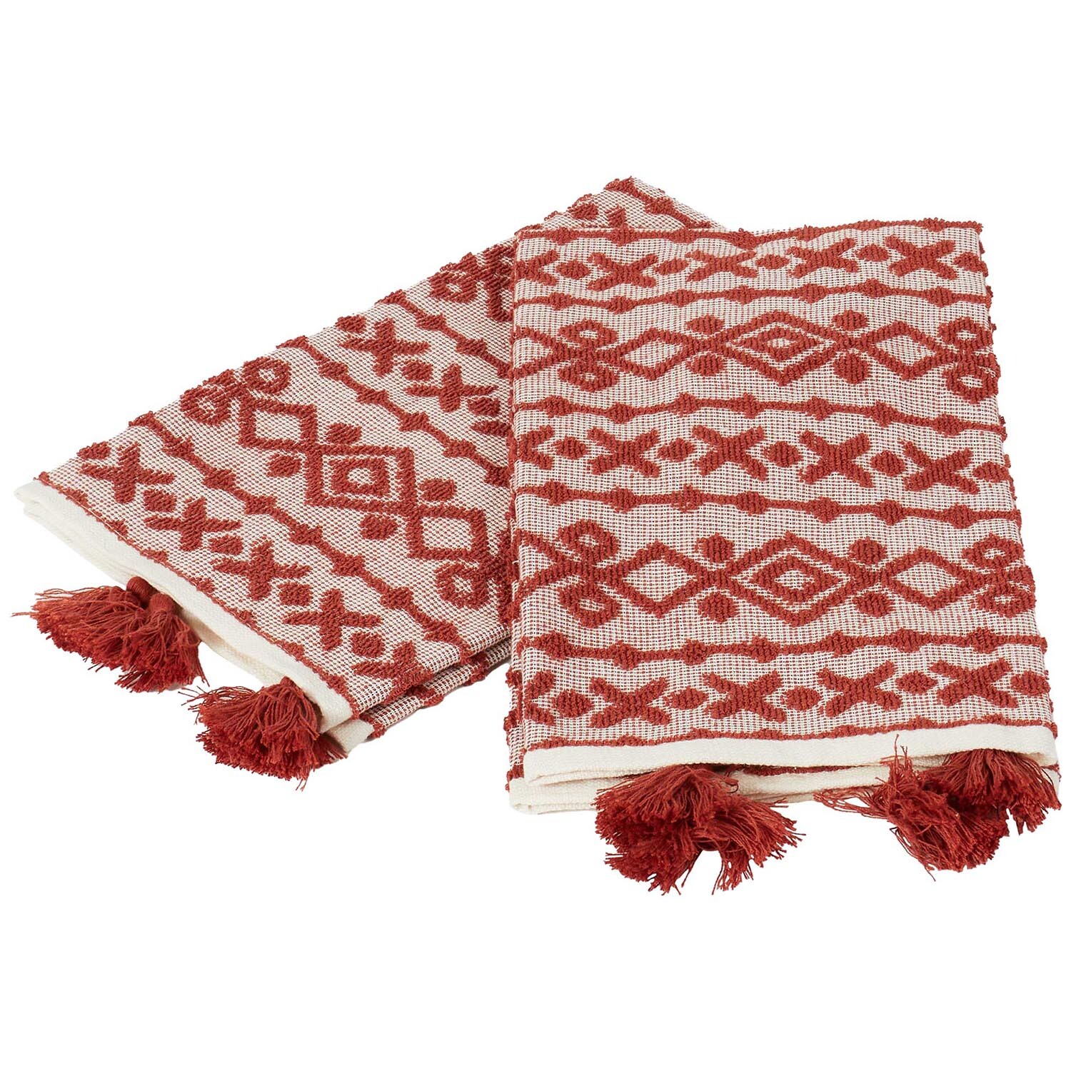 Pack of 2 Jacquard Terry Kitchen Towels with Tassels - Burnt Orange Image 5