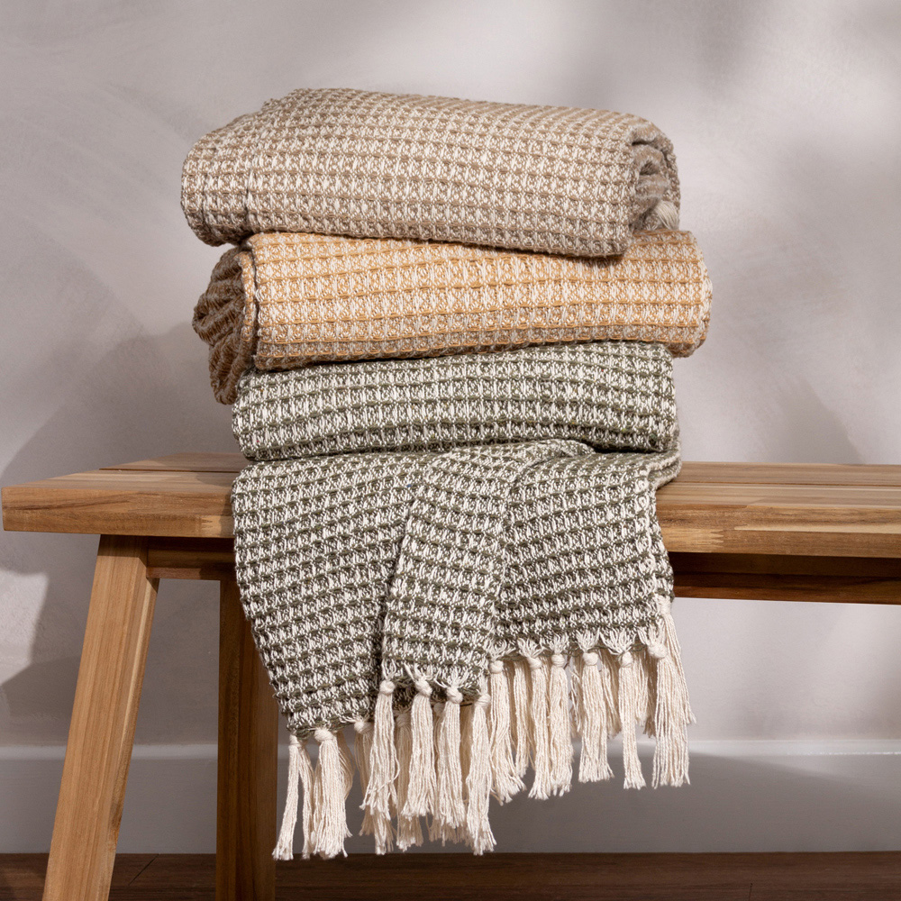 Yard Lorne Biscuit Waffle Fringed Throw 150 x 200cm Image 4