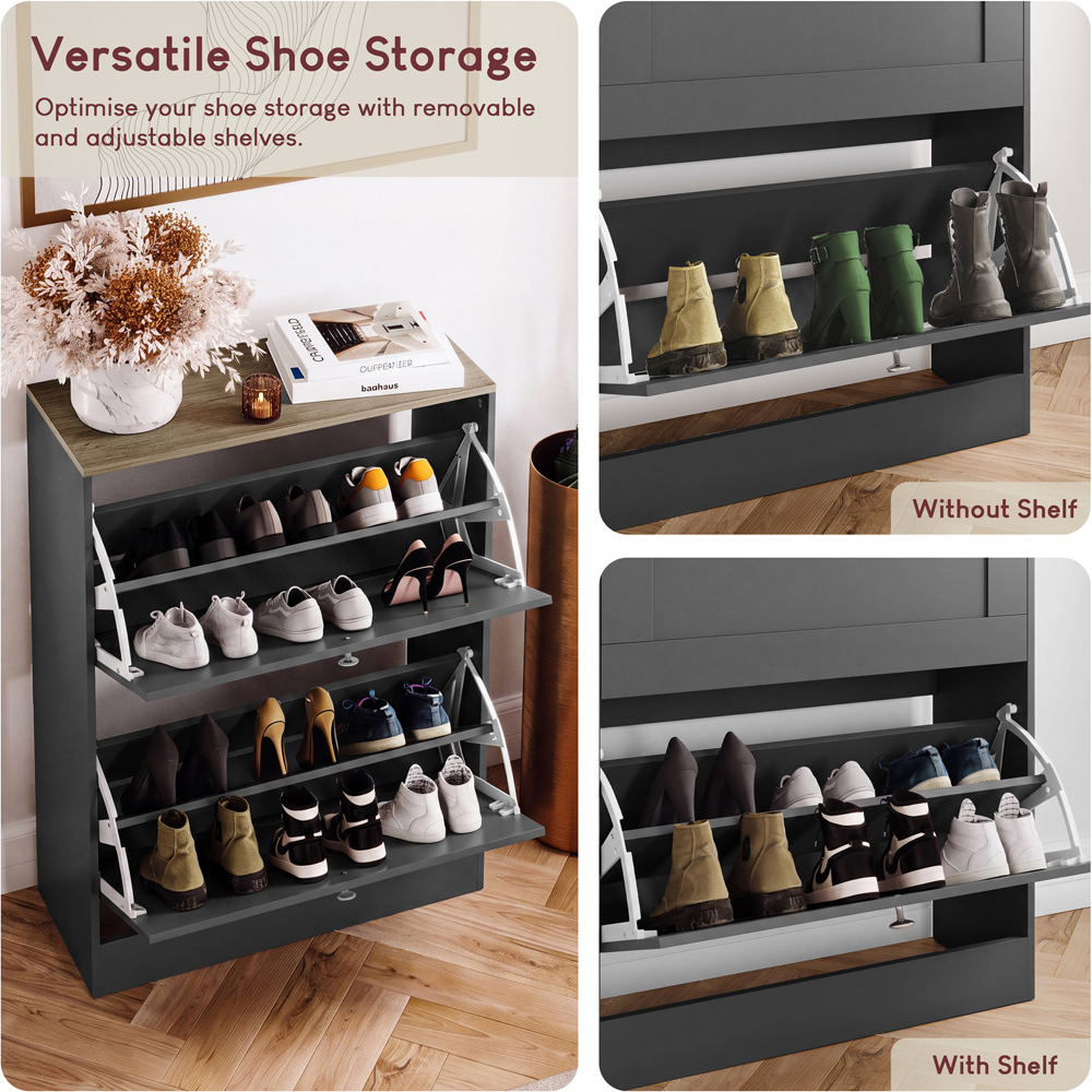 Vida Designs Altino 2 Flip Down Drawer Charcoal Grey and Oak Shoe Cabinet Image 6
