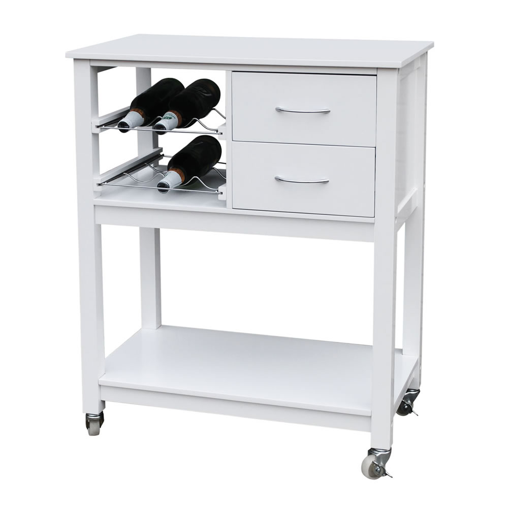 White Kitchen Trolley with 2 Drawers Image 1