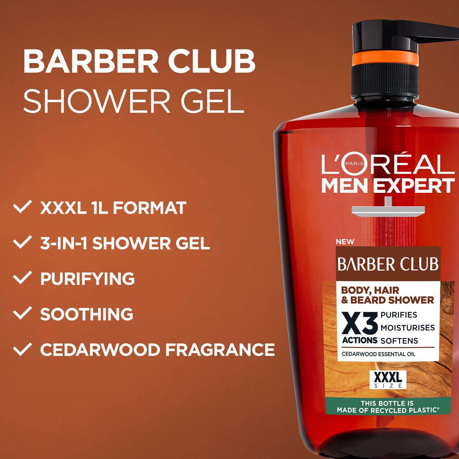 L'Oreal Men Expert Barber Club Shower Gel 1L Image 2