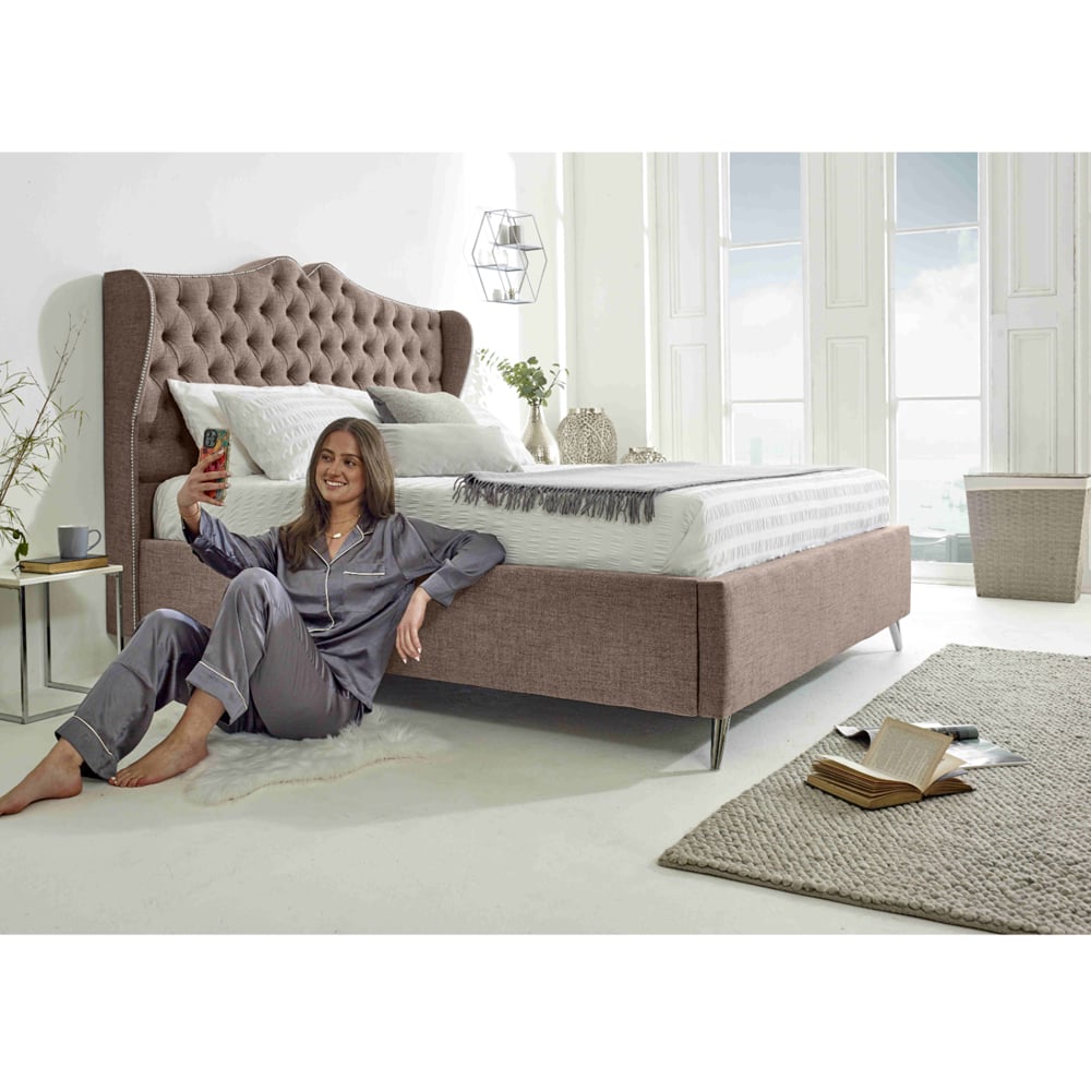 Eleganza Vanessa King Size Mineral Grampian Fabric Bed Frame with Headboard Image 3