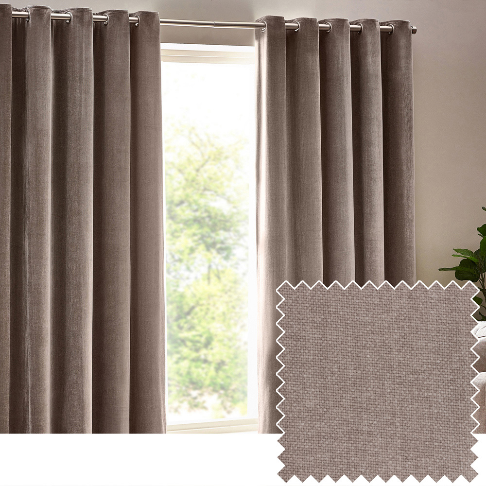 Yard Greige Heavy Chenille Velvet Eyelet Curtain 183 x 229cm Image 2