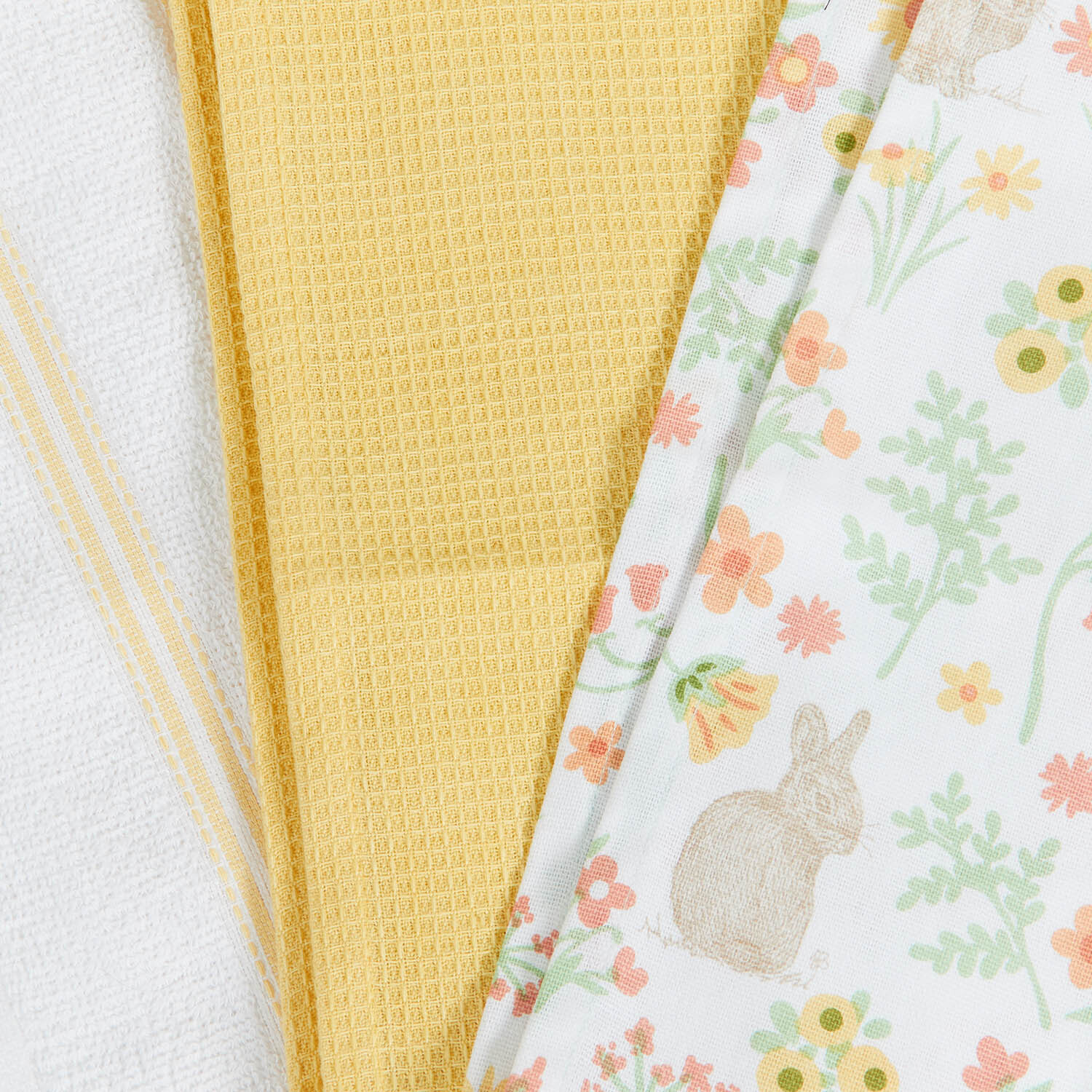 Pack of 3 Bunny Print Tea Towels - Multicolour Image 4