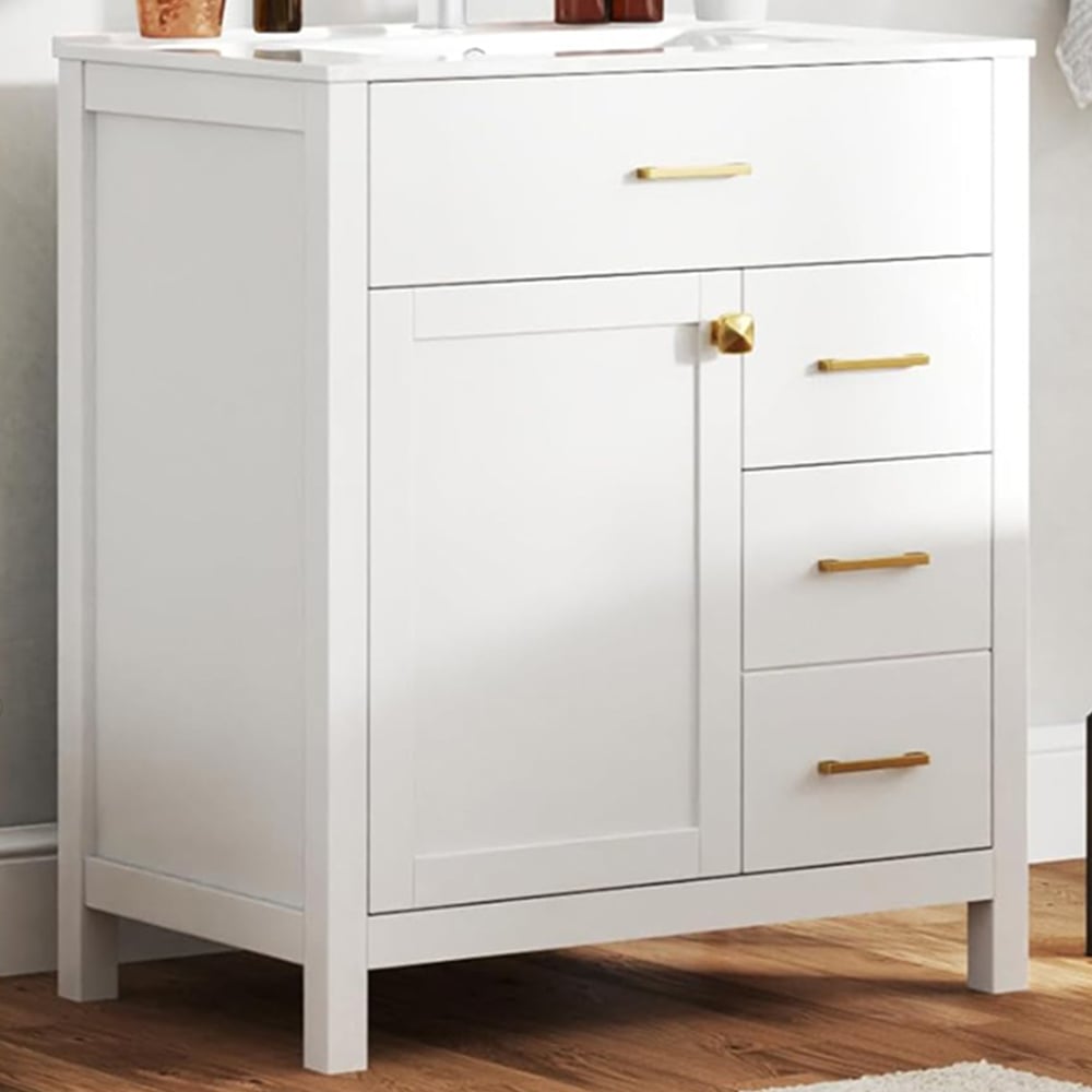 Costway Single Door 3 Shelf White Vanity Table and Sink Set Image 2