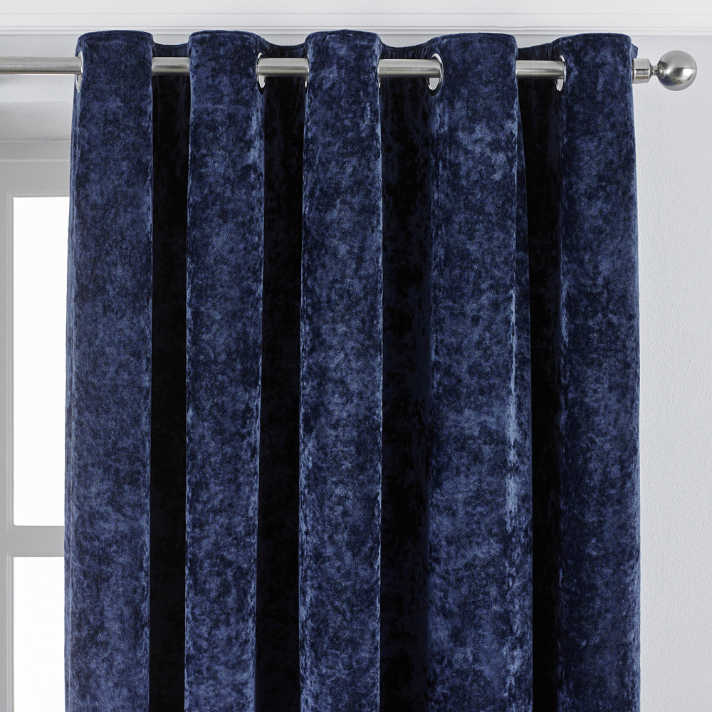 Paoletti Verona Navy Crushed Velvet Eyelet Curtain 229cm x 137cm Image 2