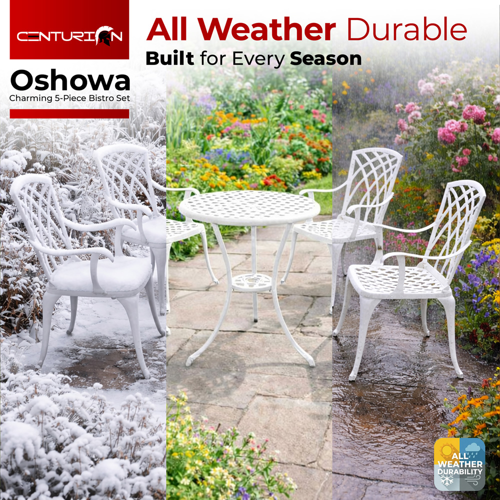 Centurion Oshowa 4 Seater White and Black Cast Aluminium Garden Bistro Set with Cushions Image 6