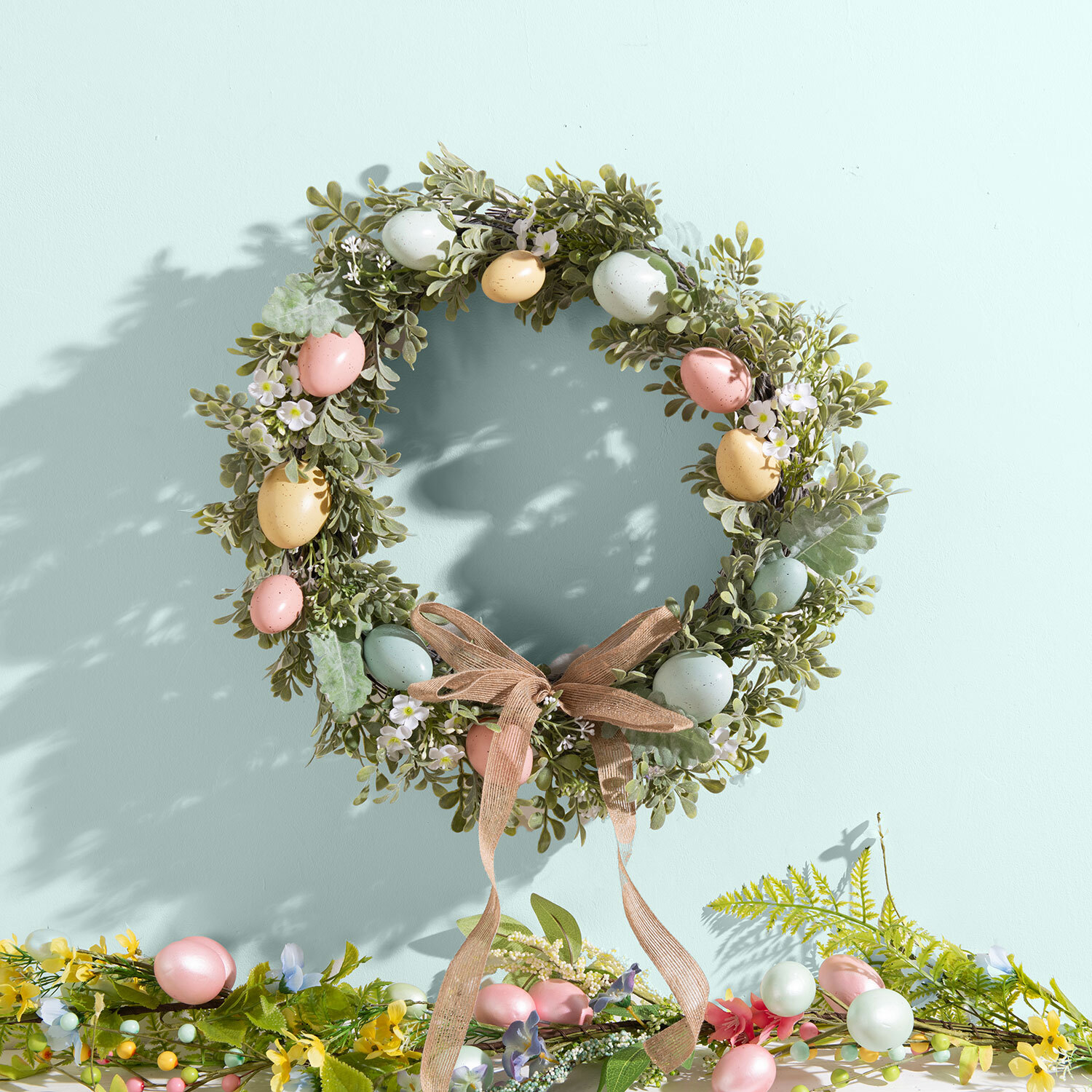 Pastel Egg Wreath With Hessian Bow Image 2