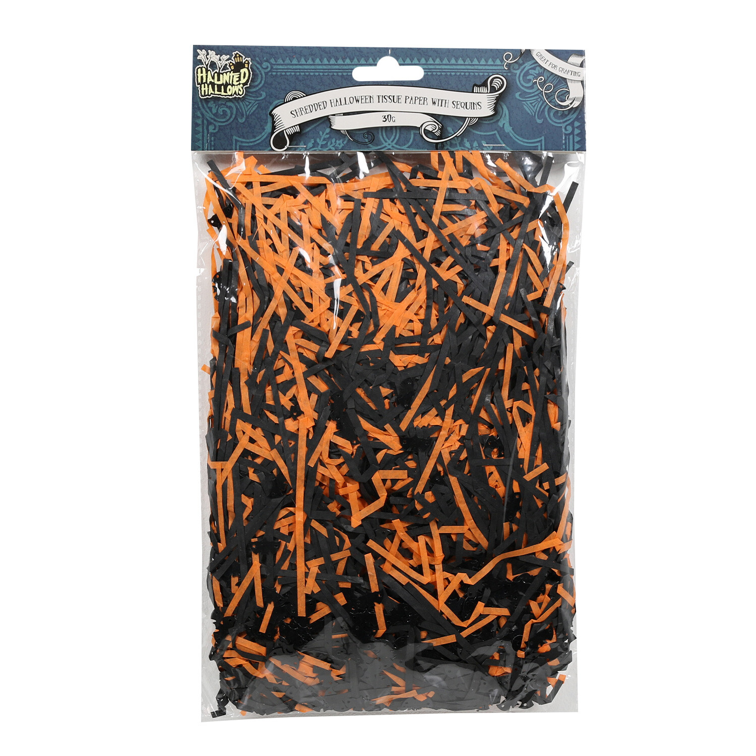 Single Haunted Hallows Black and Orange Shredded Paper in Assorted styles Image 1