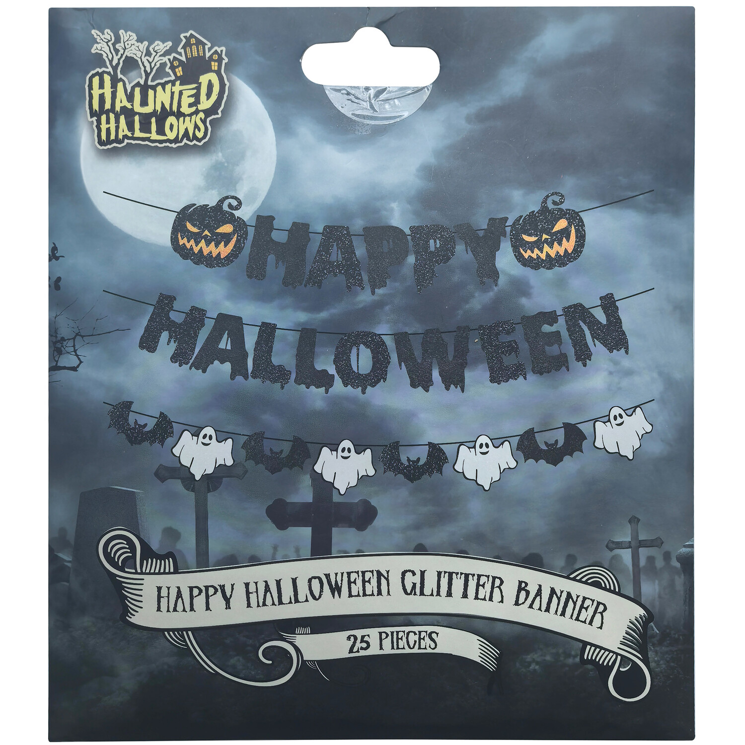 Happy Halloween Glitter Banner Black Image