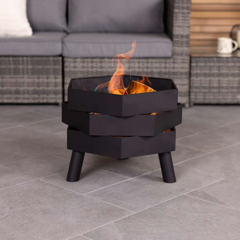 Charles Bentley Snug Santiago Hexagonal Black Powder Coated Steel Firepit Image 8