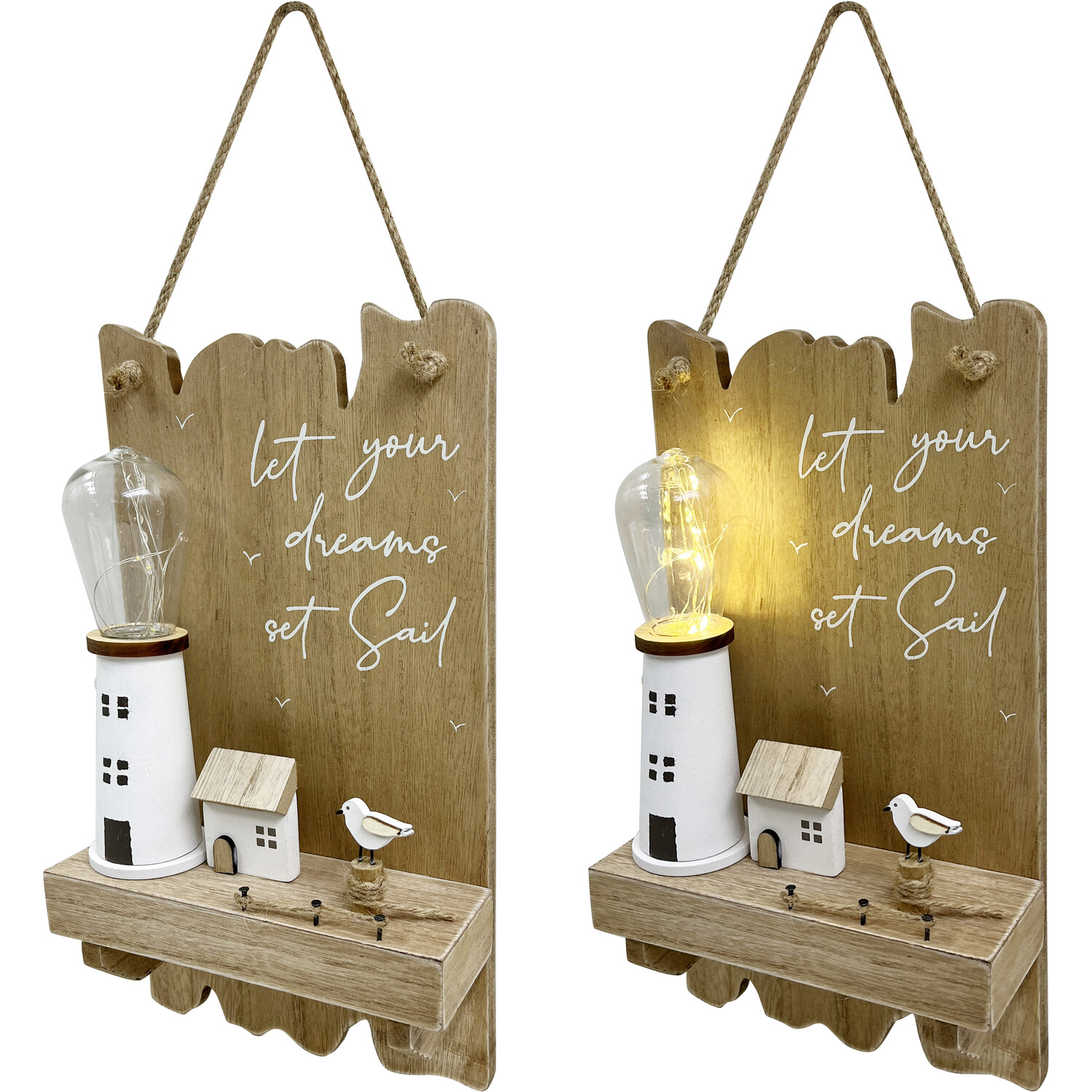 LED Lighthouse Wood Effect Plaque - Brown Image 2