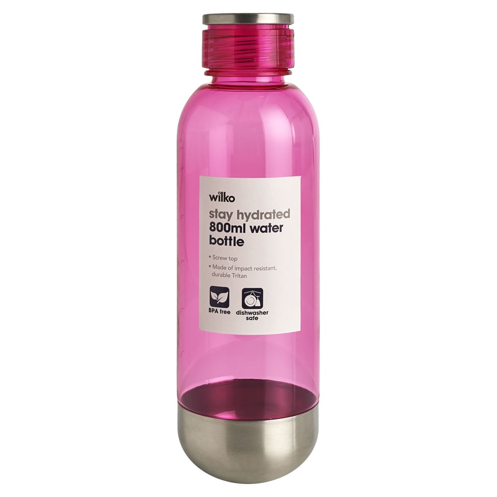 Wilko 800ml Pink Water Bottle Wilko