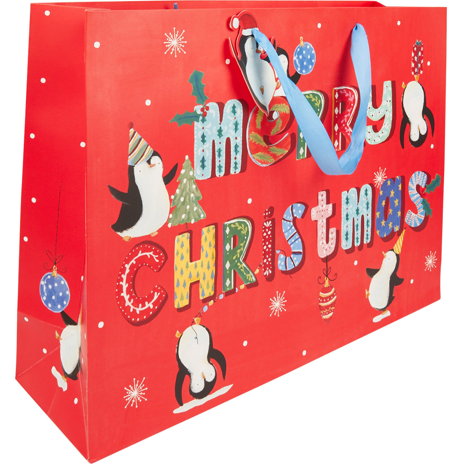 Festive Penguins Giftbag Large - Red Image 3