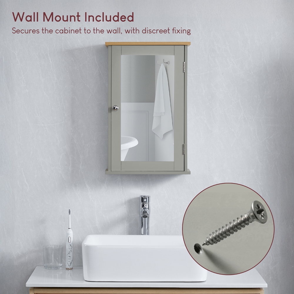 BATH VIDA Priano Grey Single Door Mirror Bathroom Cabinet Image 8