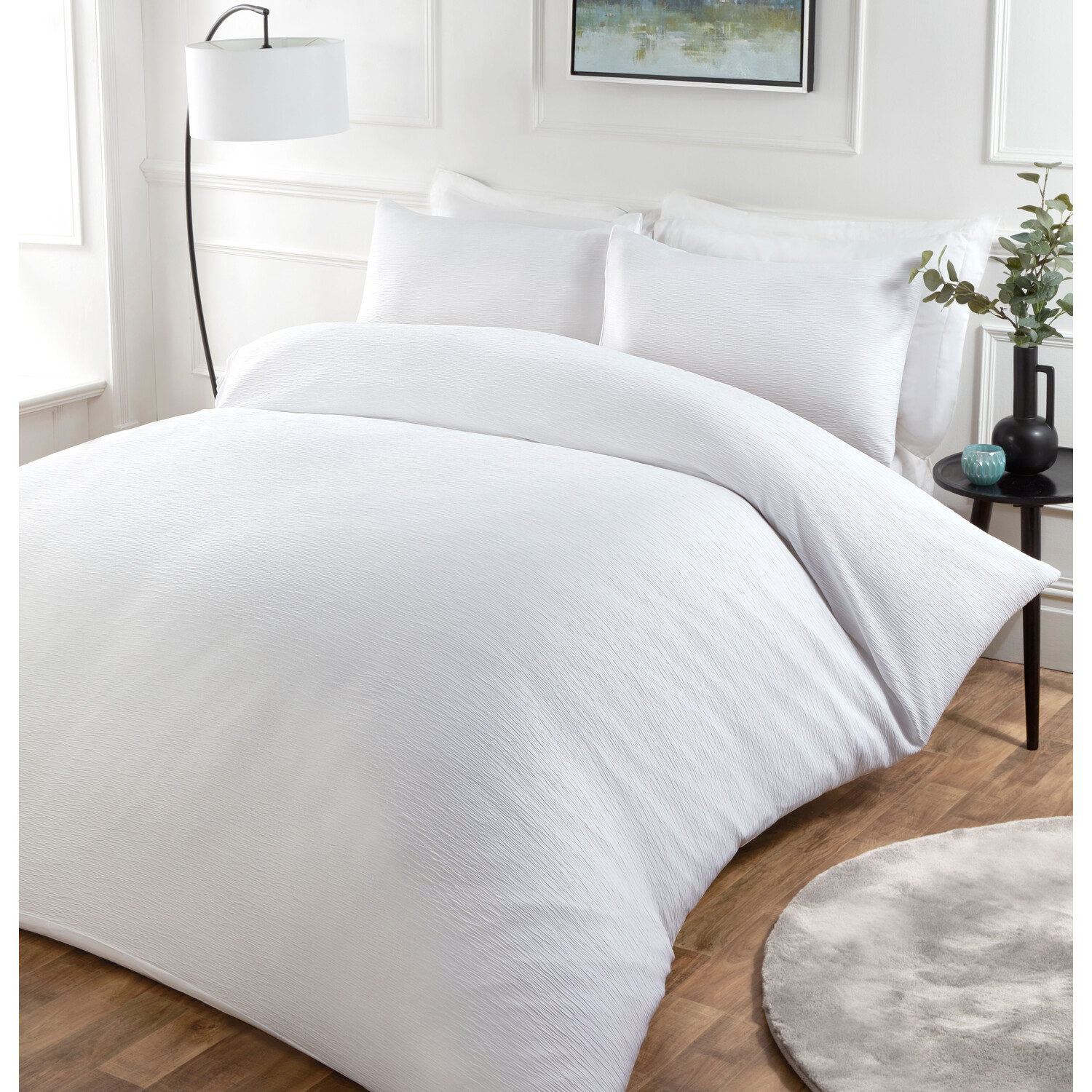 Milan Textured Duvet Cover and Pillowcase Set - White / Superking Image 2