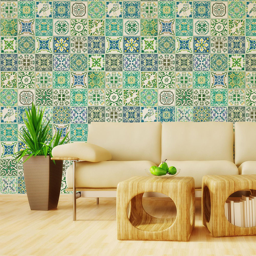 Walplus Turkish Green Mosaic Self Adhesive Tile Sticker 12 Pack Image 1
