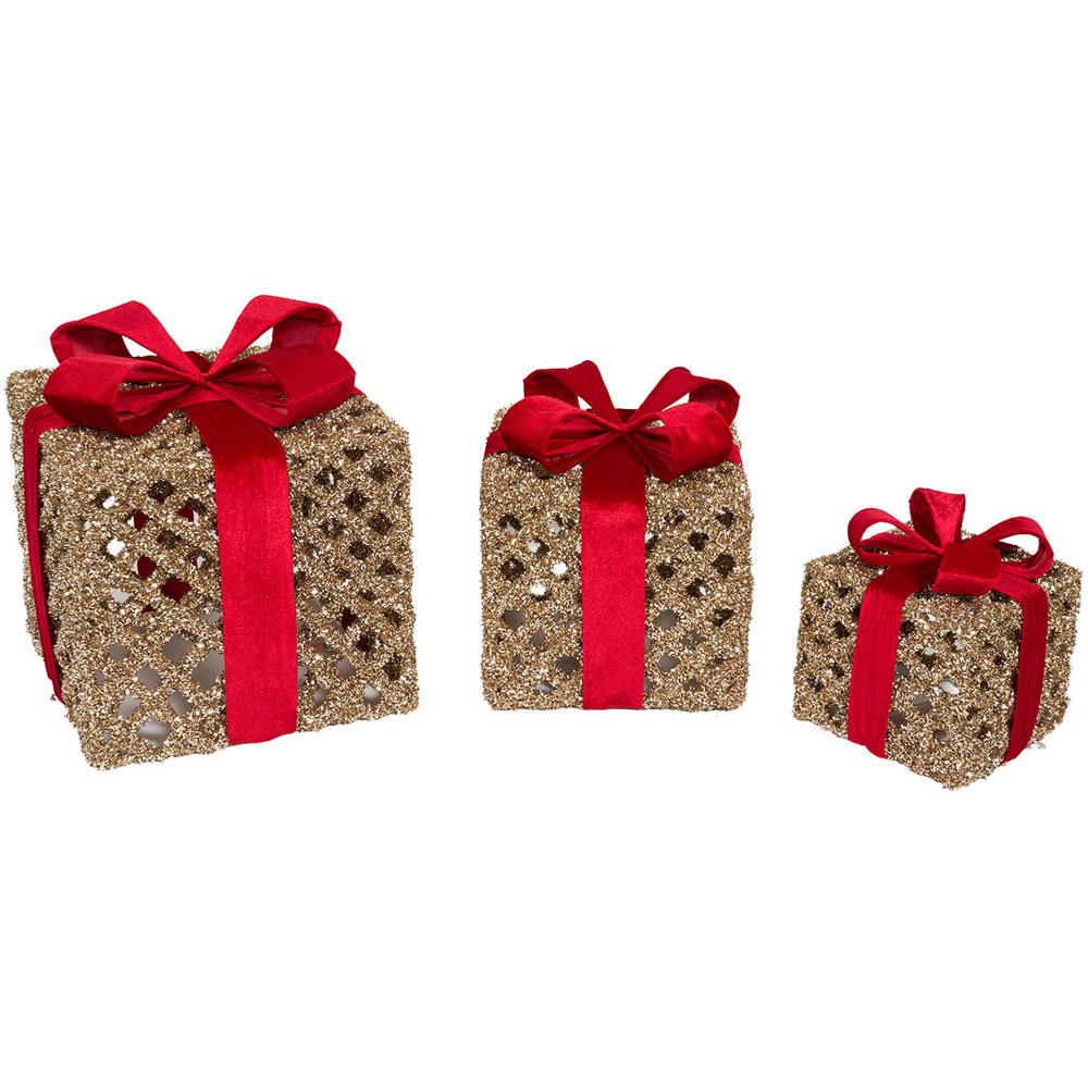 Set of 3 LED Red and Gold Presents Image 6