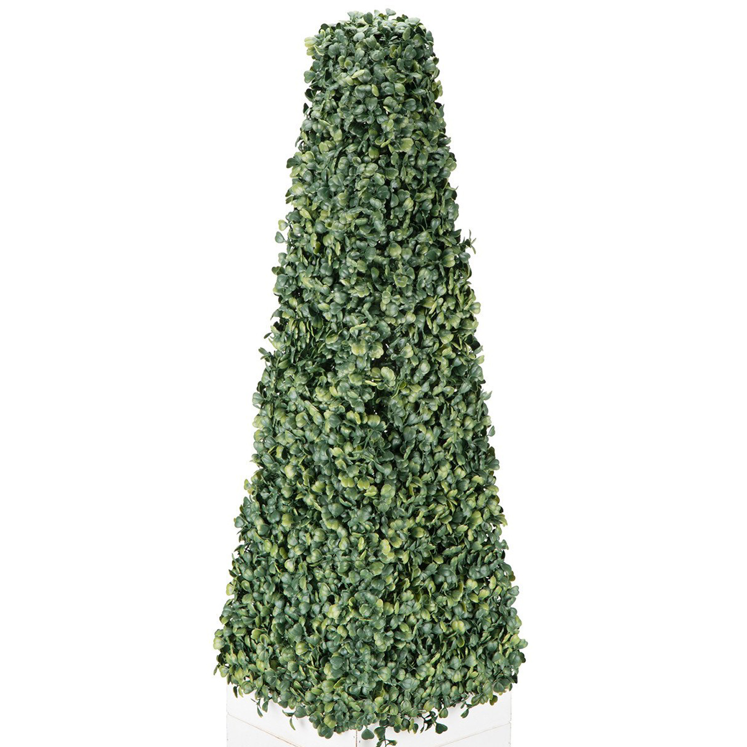 Boxwood Pyramid on White Wood Pot Artificial Plant Image 2