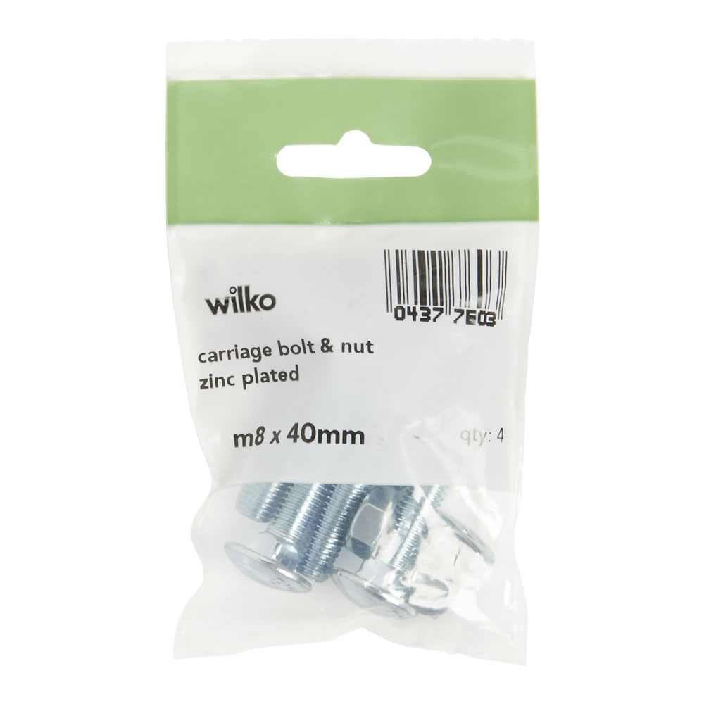 Wilko M8 x 40mm Carriage Bolts and Nuts 4 Pack Image 3