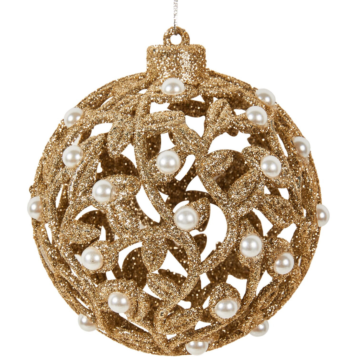 Set of 2 Hanging Pearl Baubles Gold - Gold Image 3