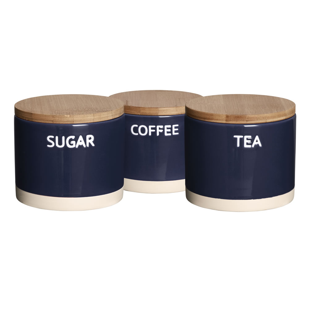 Wilko Set of 3 Blue Canisters Image 1