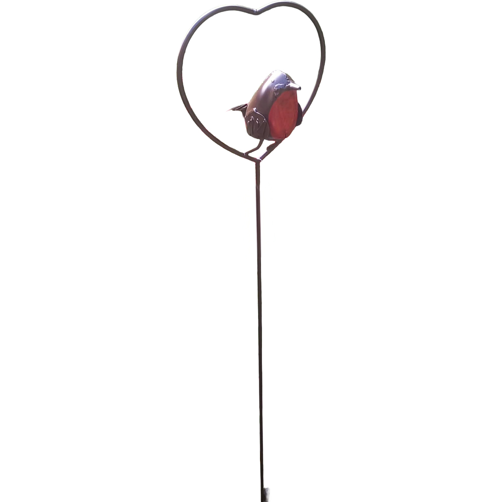Inspirational Gifting Red Robin in a Heart Garden Plant Stake 1m Image 1
