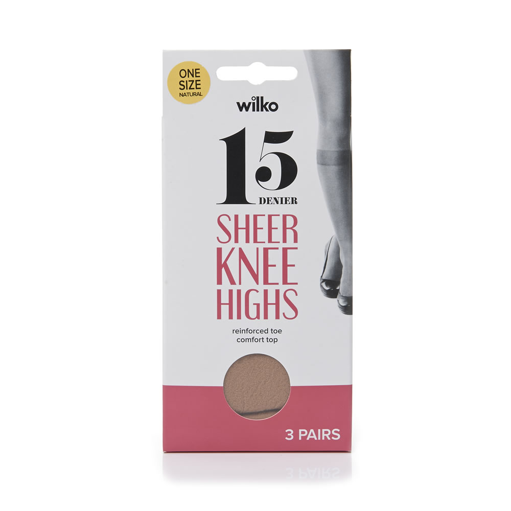 Wilko 15 Denier Natural Sheer Knee Highs One Size 3 pack Image
