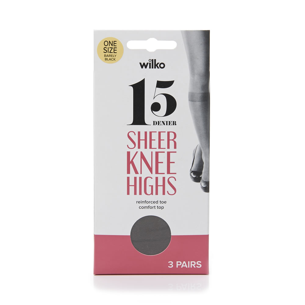 Wilko 15 Denier Barely Black Sheer Knee Highs One Size 3 pack Image