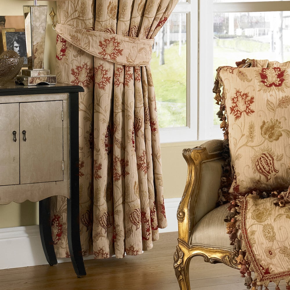Paoletti Zurich Champagne Floral Jacquard Pencil Pleat Curtain 168 x 183cm Image 3