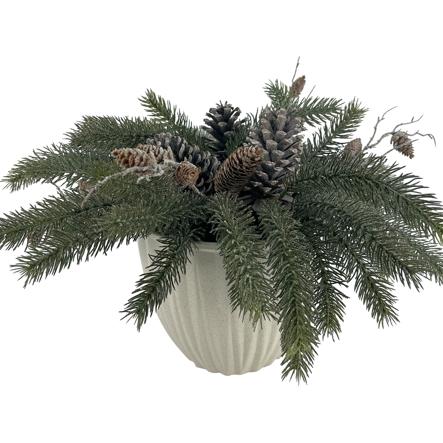 Potted Frosted Pinecone Centerpiece Green and White Image 2