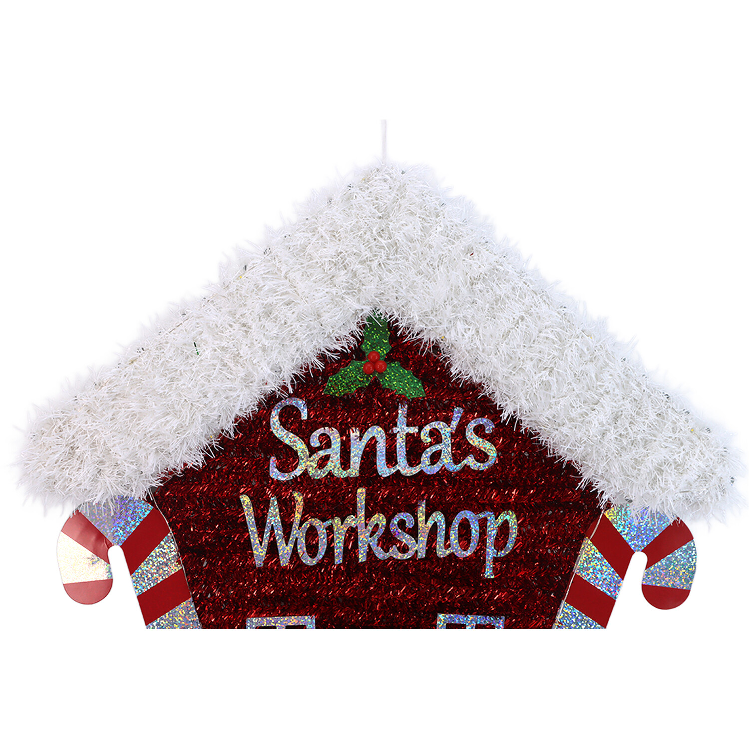 Christmas Tinsel House Hanging Decoration with LED Red and White Image 2