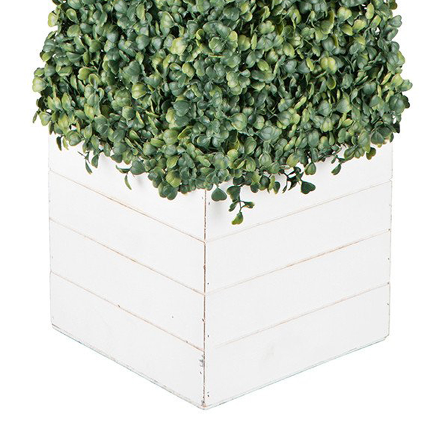 Boxwood Pyramid on White Wood Pot Artificial Plant Image 4
