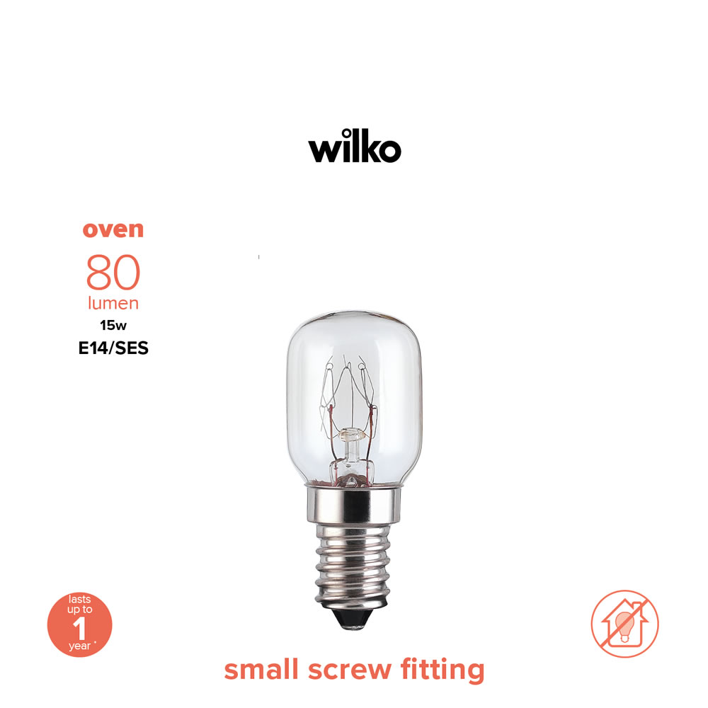 Wilko 1 pack Small Screw E14/SES 80 Lumens/15W Inc andescent Oven Bulb Image 2