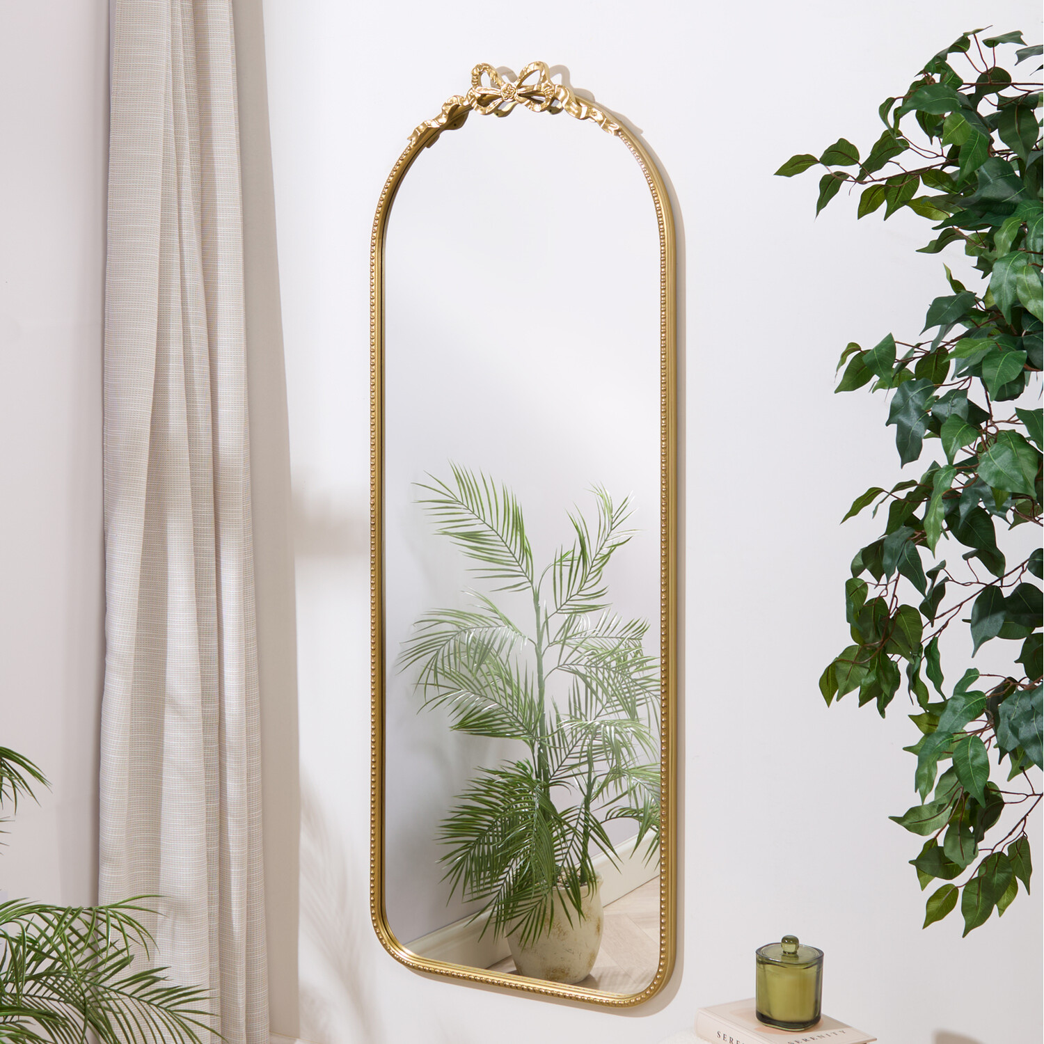 Bow Beaded Metal Dress Mirror Gold Image 1
