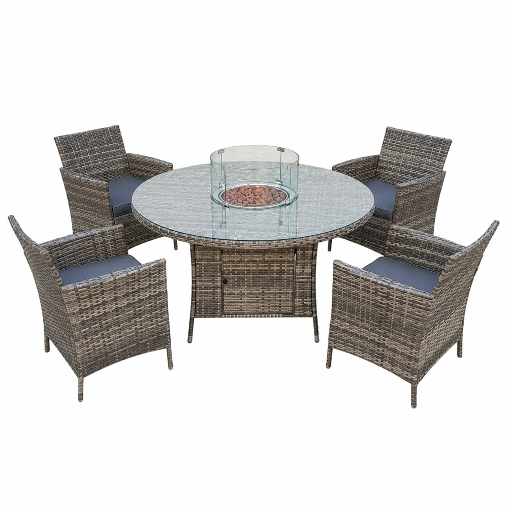 Outdoor Living 4 Seater Rattan Round Firepit Dining Set Image 3