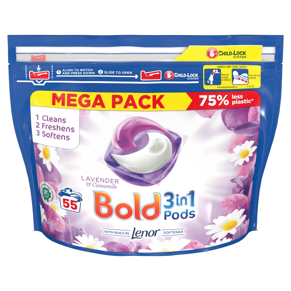 Bold 3 in 1  Lavender & Camomile Washing Caps 55 Wash Image